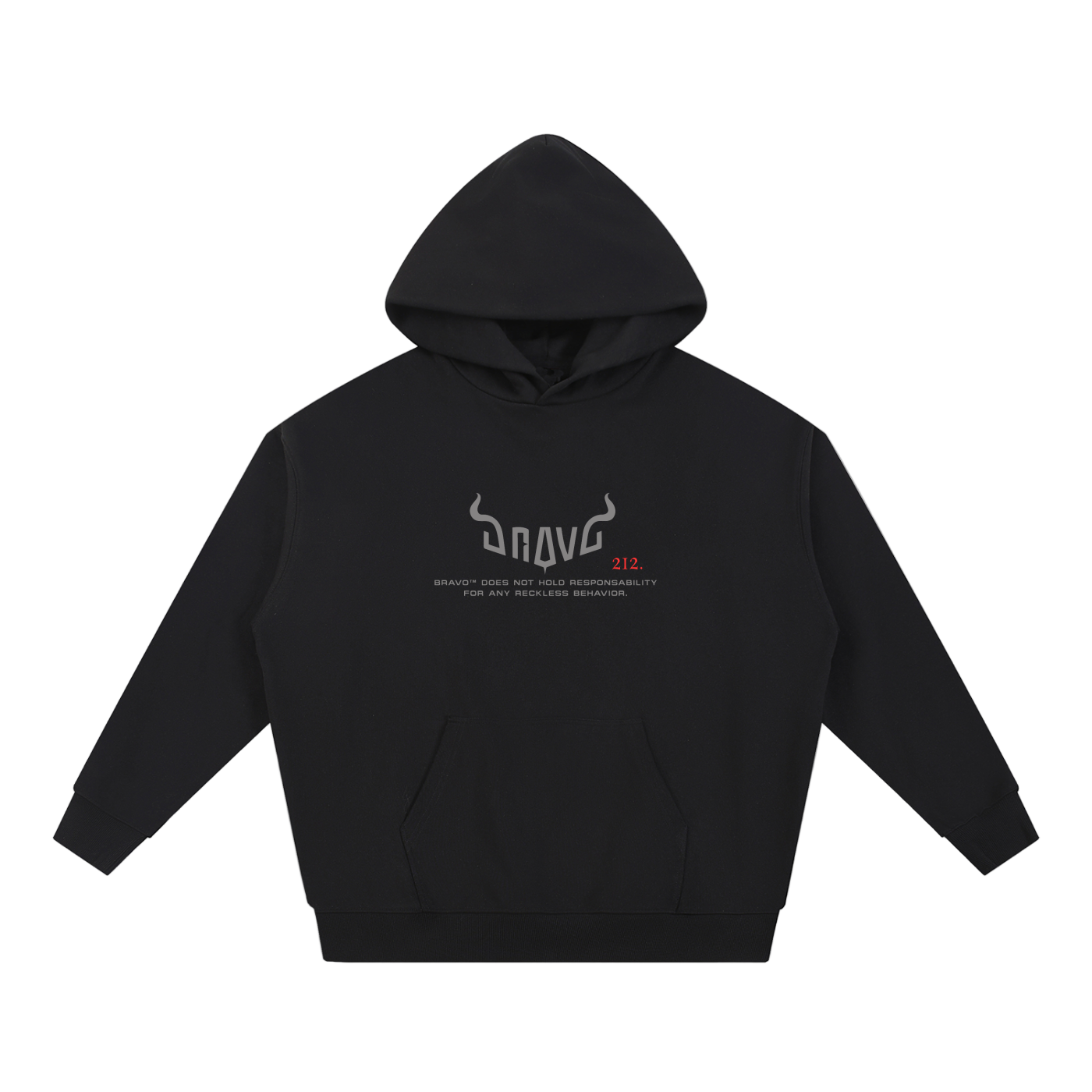 Black hoodie with a logo on a white background