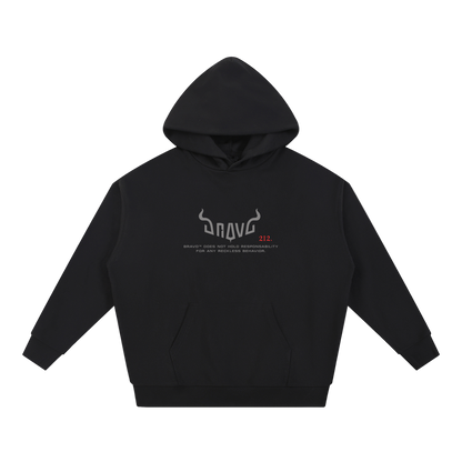 Black hoodie with a logo on a white background