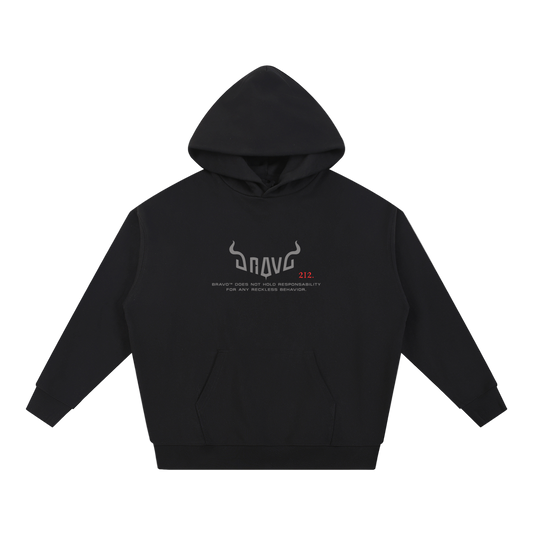 Black hoodie with a logo on a white background