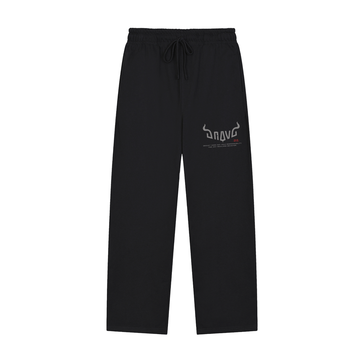 Black pants with a logo on a white background