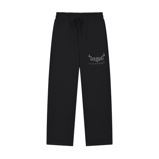 Black pants with a logo on a white background