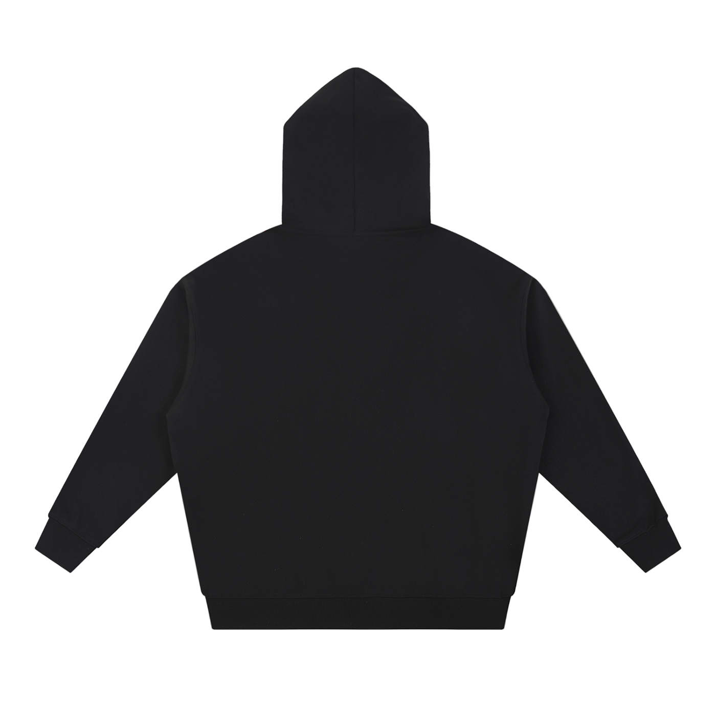 Black hoodie shown from the back on a white background