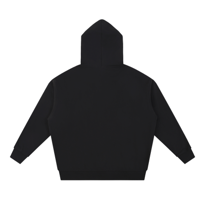 Black hoodie shown from the back on a white background